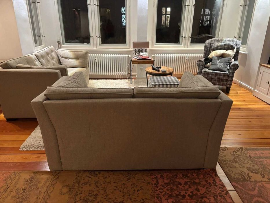 2szt dwie 2x Sofa beżowa tapicerowana 2-3 osobowa kanapa relax komplet