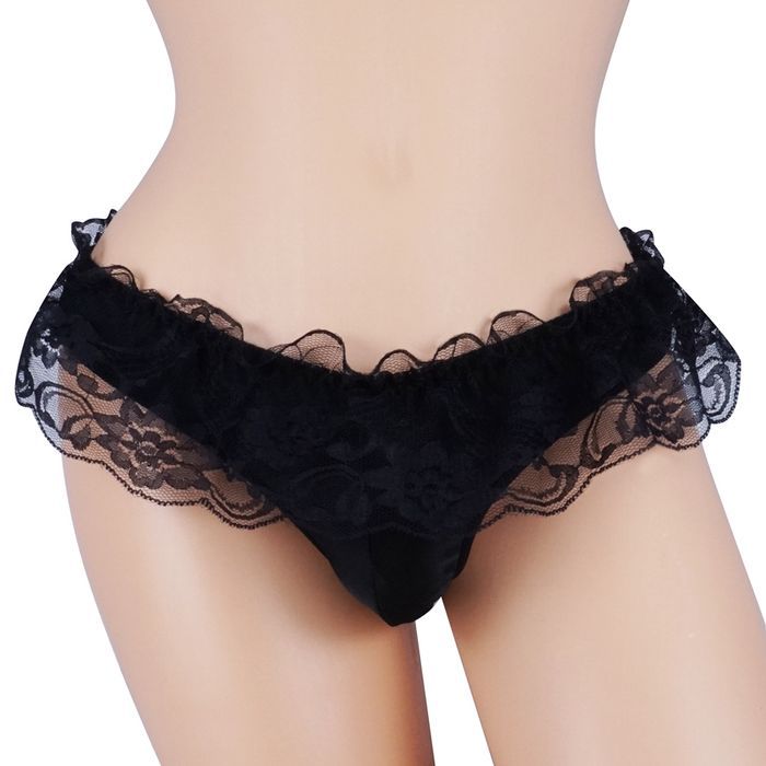 Męskie stringi koronkowe czarne - XL