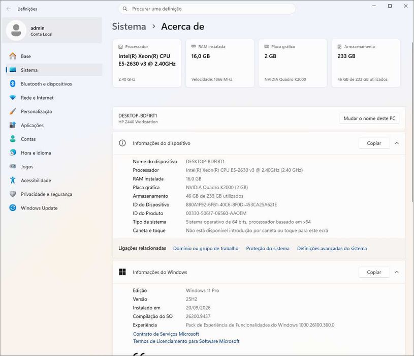 PC Workstation HP Z440 - XEON / 16 Gb / Nvidia Quadro