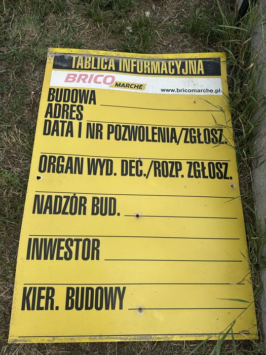 Tablica informacyjna budowlana niewypełniona