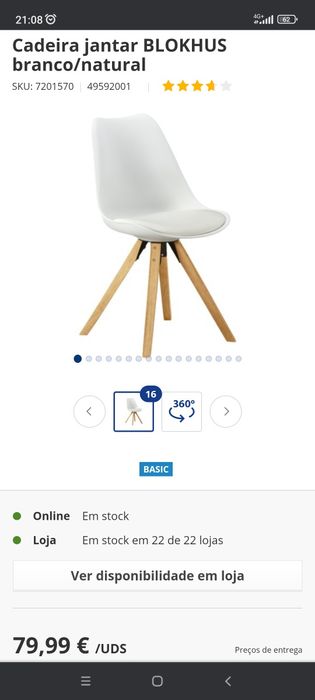 4 cadeiras brancas Jysk