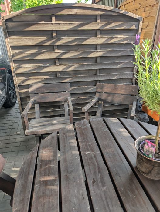 Panel Lamelowy Płot pełny Drewniany Ogrodowy z łukiem brąz 180x180 cm