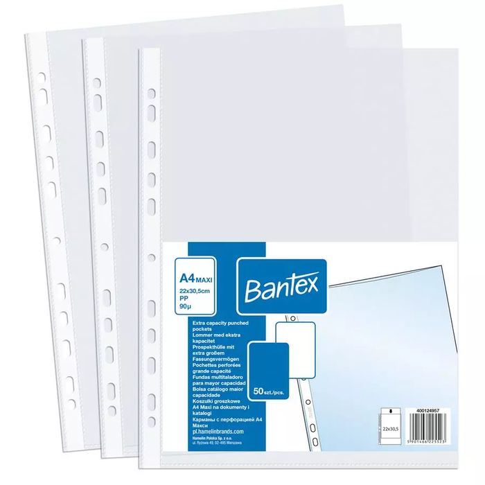 Koszulki Groszkowe Maxi A4 , Pp 90 Mic., 50 Szt. W Folii Bantex. Nowy Produkt