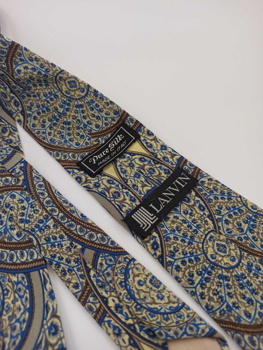 Lanvin paris żółty jedwabny krawat ornamenty