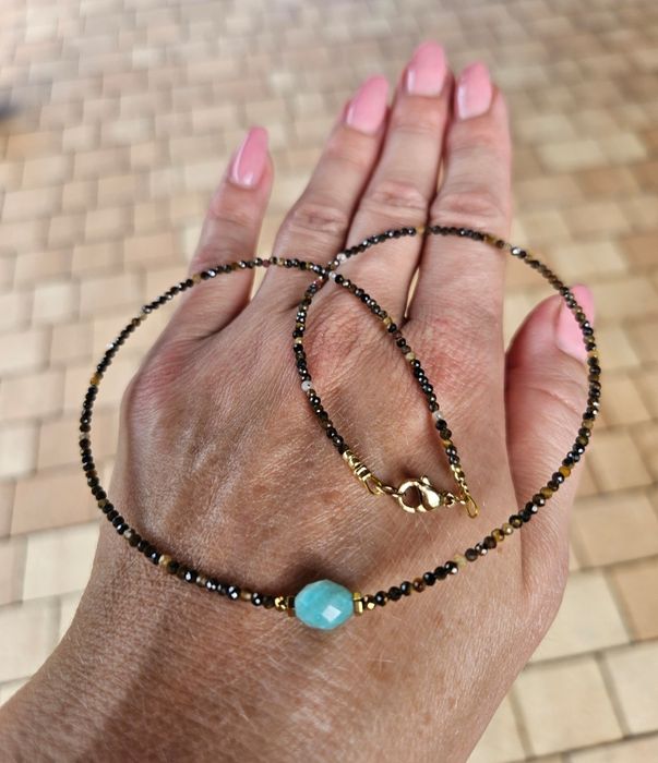 Naszyjnik Choker z Kamieni Naturalnych Tygrysie Oko Amazonit Hematyty