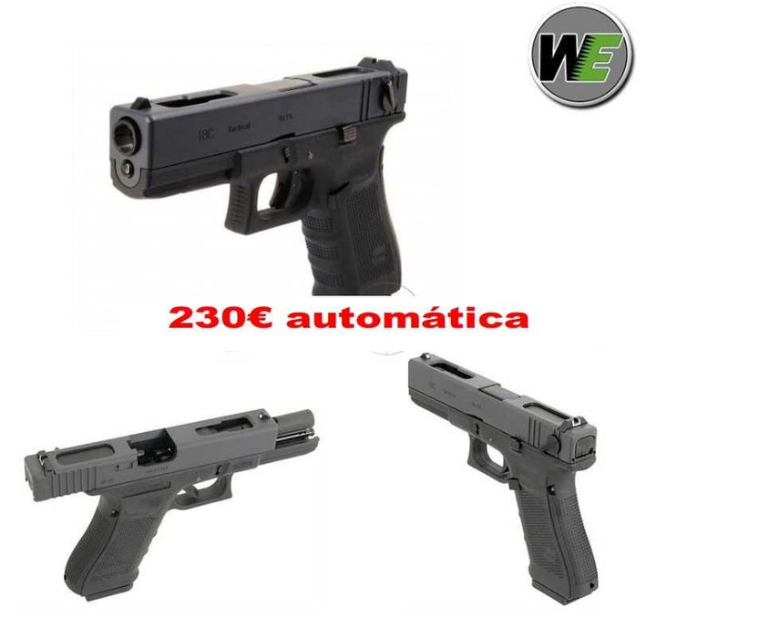 Pistola Airsoft Greengas e CO2  blowback Glock 17 - 19 e 18 Automatica