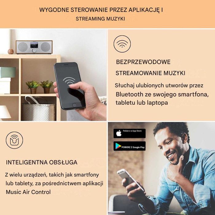 Radio Internetowe Auna Silver Star Stereo Wi‑Fi, DAB+ FM, Bluetooth, USB, Spotify, - brąz