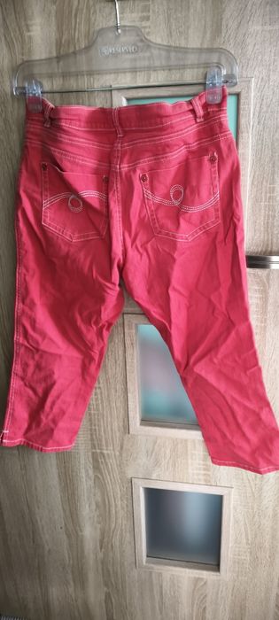 Spodnie damskie ala jeans kieszenie rozciągliwe czerwone L XL
