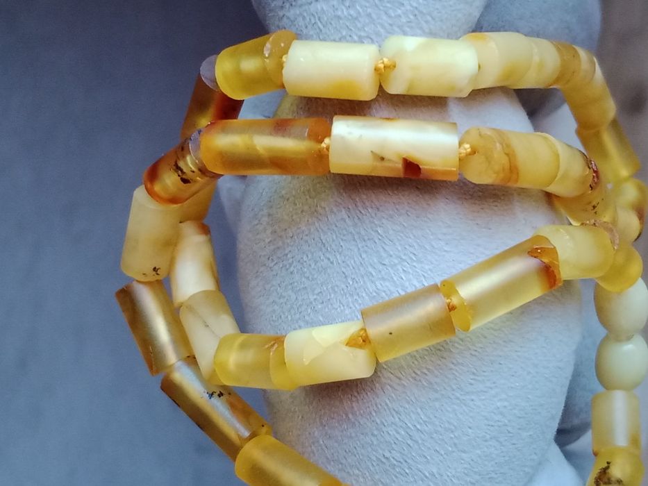 Naszyjnik z bursztynu bursztyn mleczny naturalny wałeczki baza korale