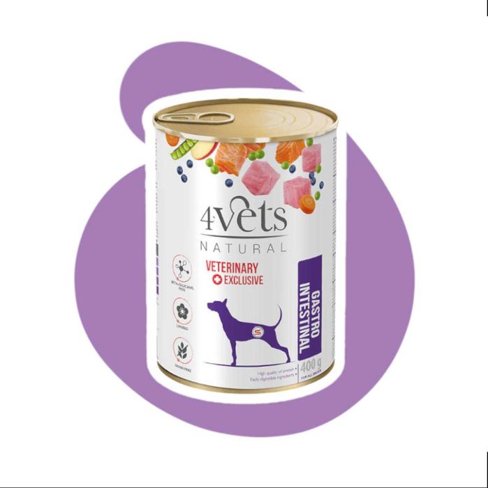 4Vets Natural Gastro Intestinal 6x400g dla psów z objawami zaburzeń trawienia i wchłaniania jelitowego oraz przy stanach zapalnych żołądka