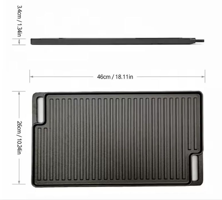 Frigideira Grelhadora de Ferro Fundido, Dupla Face, 46x26 cm