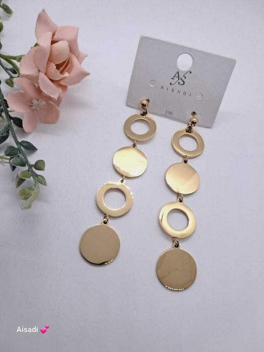 Kolczyki wiszące kółka złote stal nierdzewna