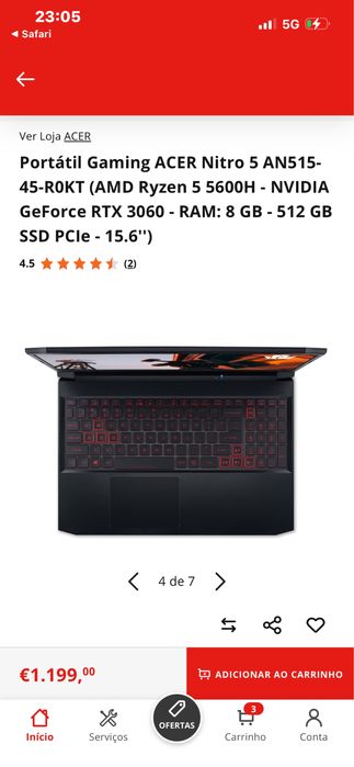 PC Gamer Portátil Acer Nitro 5 RTX 3060 16" 144 Hz SSD 512 GB + caixa + base de arrefecimento