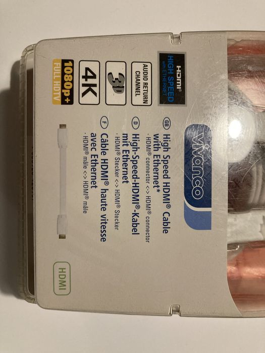 Cabo HDMI Vivanco 1,5m high speed + ethernet 4k branco novo