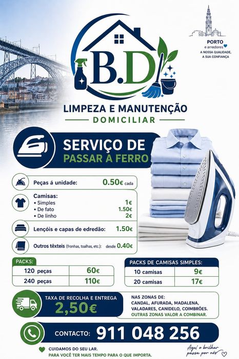 Serviços passar a ferro , lavagem de carpetes e muito mais.