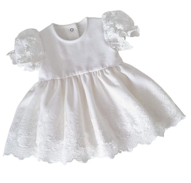 Biała Sukienka do chrztu dla dziewczynki z koronką biała Piękna krótk