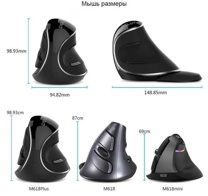 Вертикальна ергономічна мишка Delux  M618 PLUS