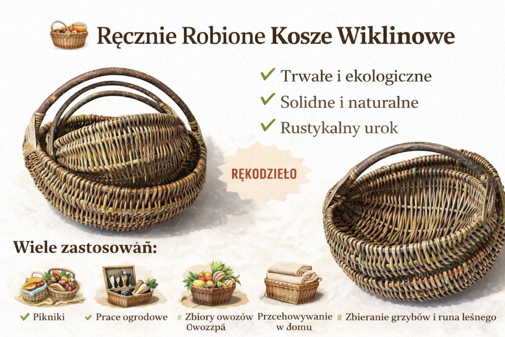 Kosze wiklinowe koszyki rękodzieło 35x40cm