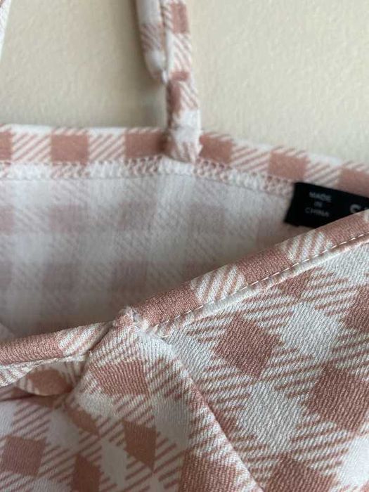 Biało-różowy top bralet na ramiączkach w kratkę Shein XS/34