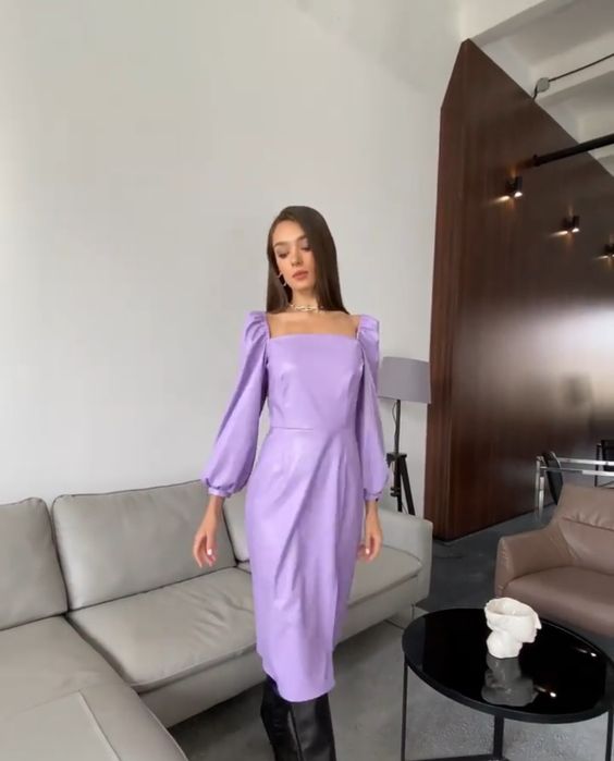 Лавандова шкіряна сукня (штучна) від VOVK (M)