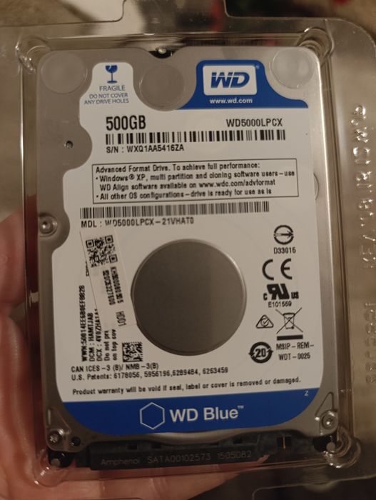 жорсткий диск (HDD) WD Blue ємністю 500 ГБ, модель WD5000LPCX.