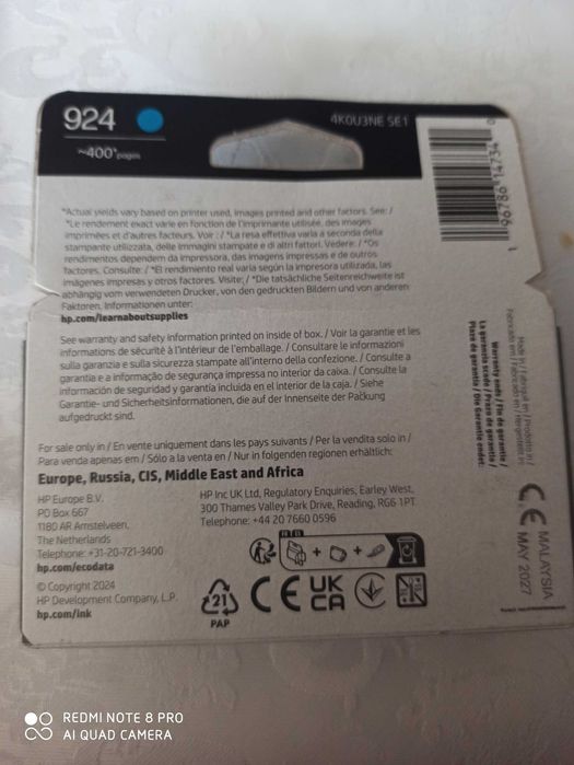 Tusz HP 924 Błękitny 4K0U3NE SE1