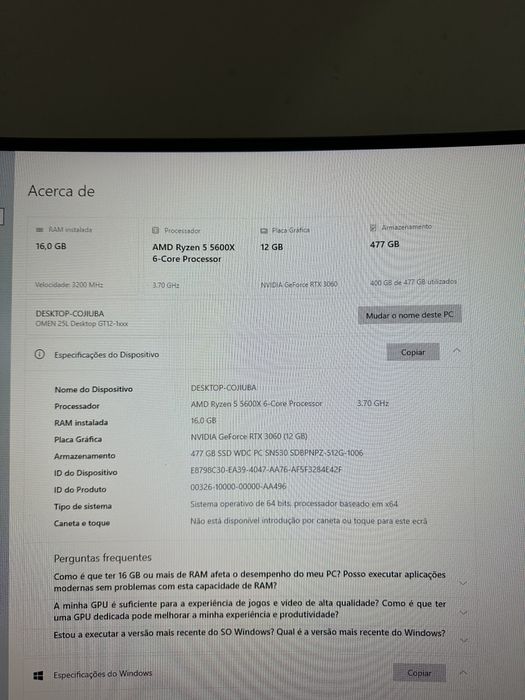 PC Gaming Omen Ryzen 5 5600X | RTX 3060 12GB | 16GB RAM | SSD 512GB