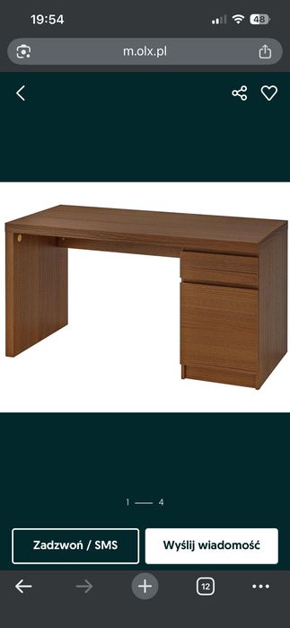 Biurko Ikea Malm Ciemny Brąz 140x65
