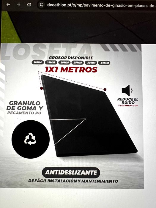 PISO BORRACHA PLACA 1x1m ESP.15mm 3 Unidades