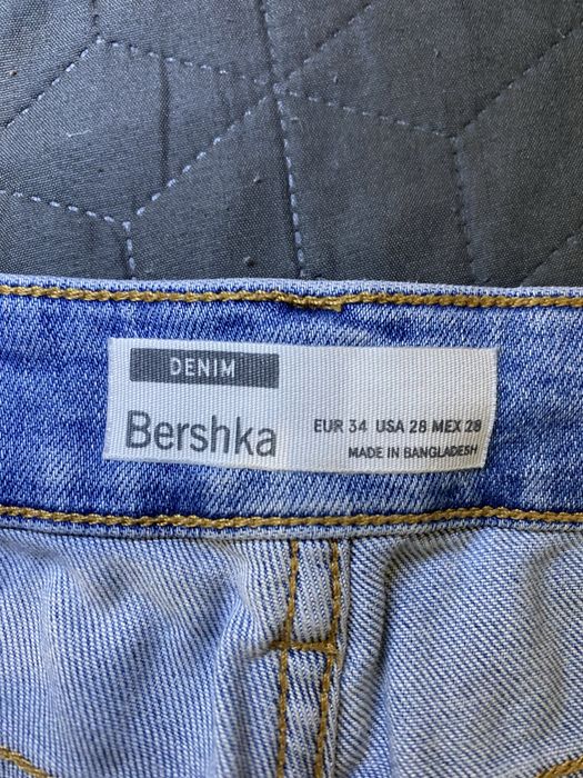 Calções bermuda denim masculinos azul com bainha dobrada – Tamanho 34