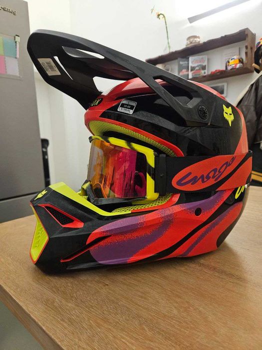 Capacete Fox Racing V1 Emotion (vermelho) L com óculos de proteção