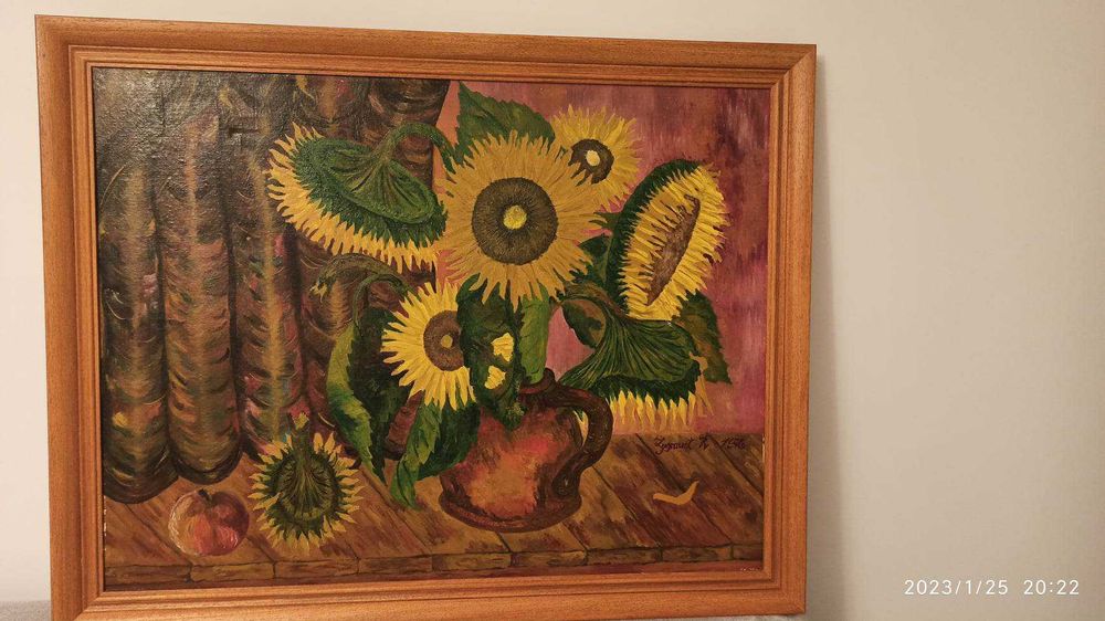 Obraz olejny słoneczniki z sygnaturą Zygmunt R wymiary 94/74 NOWA RAMA