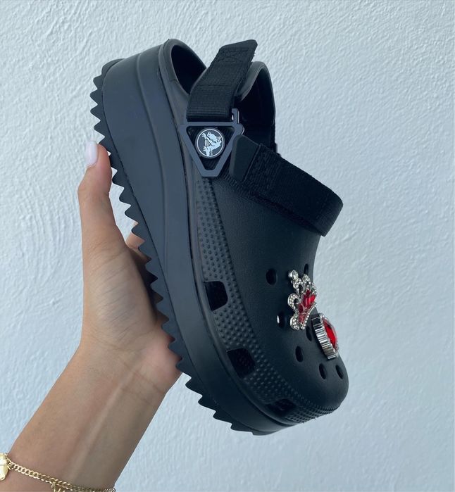 Оригінал crocs hiker white citrus black жіночі крокси на платформі