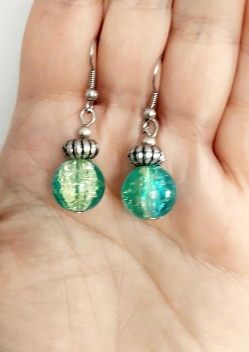 Kolczyki damskie zielone niebieskie szkło