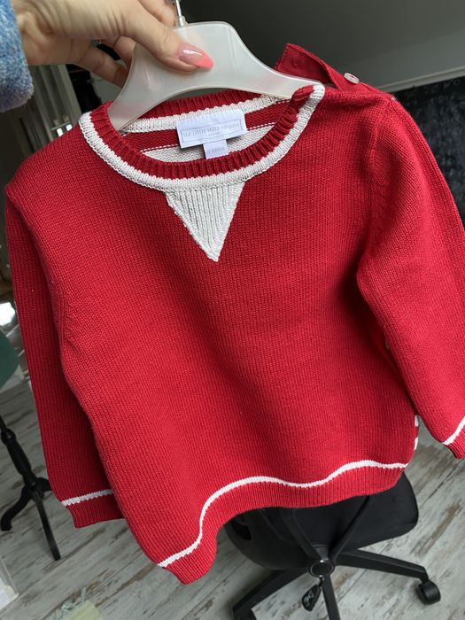 The little white company London sweterek czerwony wełna paski 80 86 92