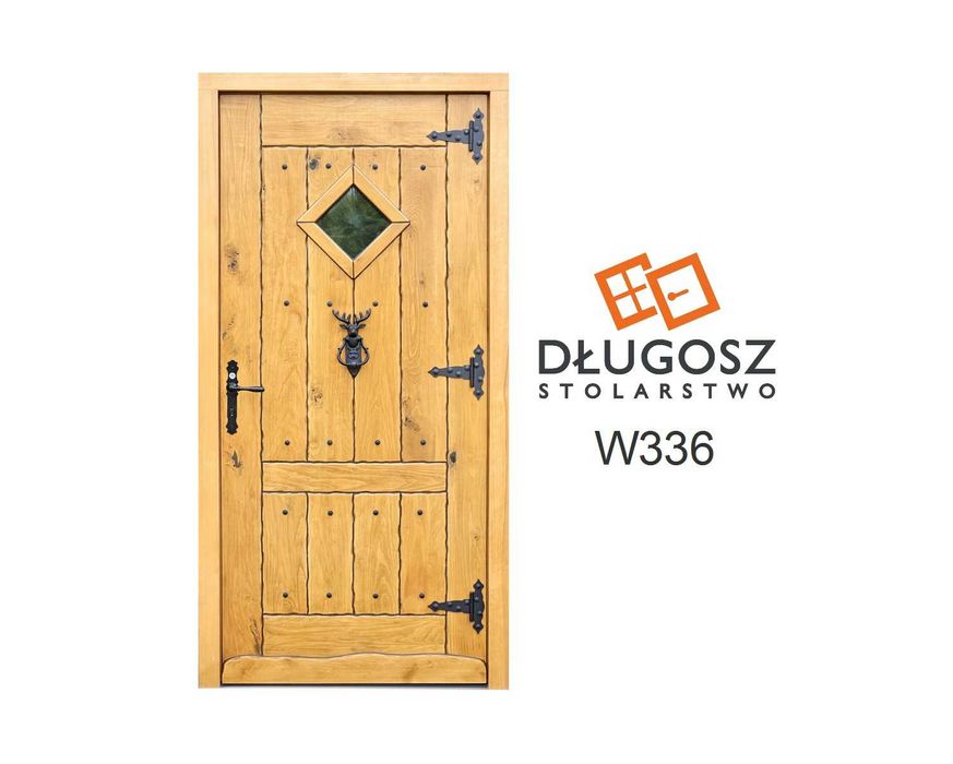 Drzwi DŁUGOSZ drewniane zewnętrzne wiejskie góralskie retro GOTOWE