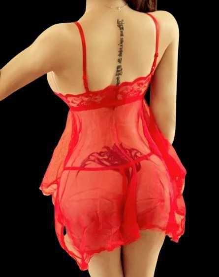 A012 seksowna koszula nocna prześwitująca bielizna XS S M + stringi