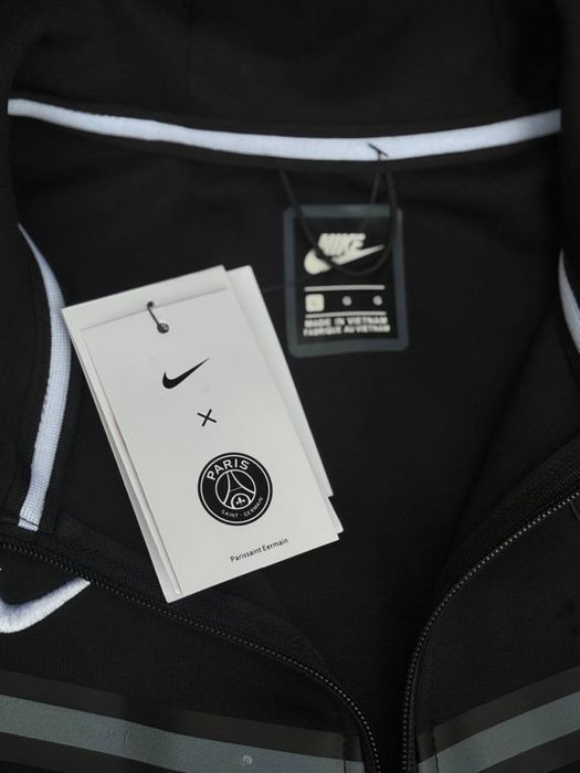Зіп-худі Nike Tech Fleece PSG чорна чоловіча зіпка Найк Теч Флис | Кофта Найк Теч флис черная мужская спортивная зипка Nike Tech Fleece X PSG серая