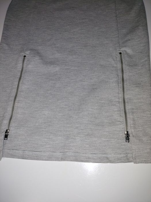 Spódnica ołówkowa szara tuba dresowa suwaki asymetryczna 34 XS f&f