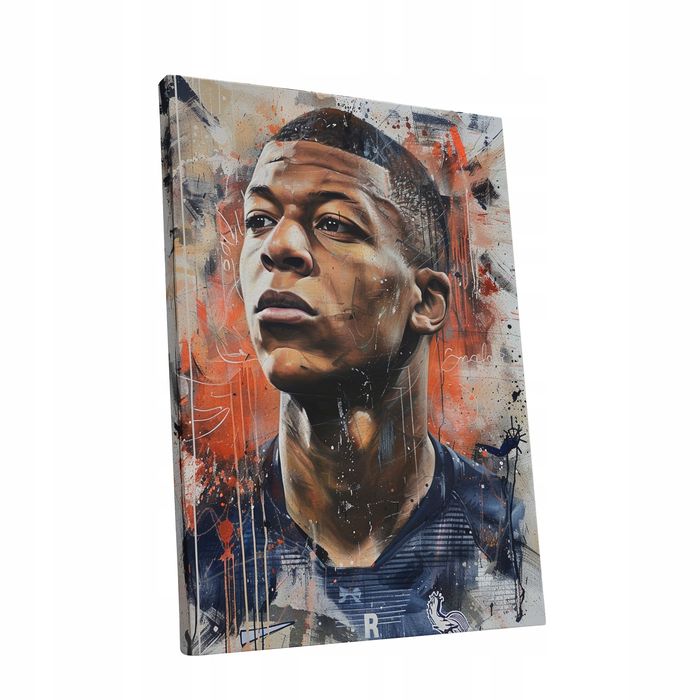Nowoczesny Portret Kylian Mbappé na Płótnie 75x100 cm do Wnętrz