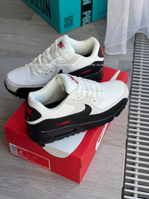 Оригинал Nike Air Max 90 White Black University Red (нові в коробці)
