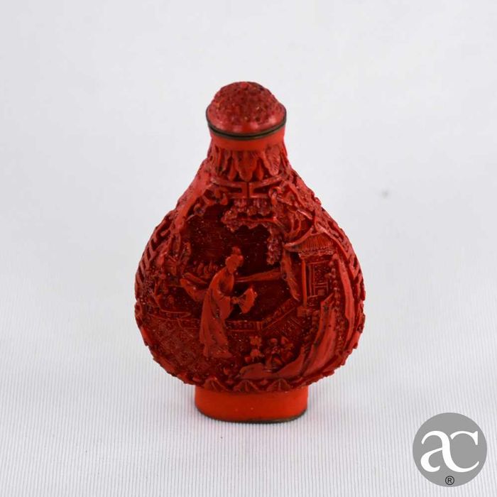 Frasco Rapé snuff bottle laca Cinnabar e metal, 1ª metade séc. XX nº 3