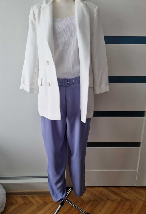 Eleganckie spodnie w kolorze lila wysoki stan ICHI S, pasuje też na M