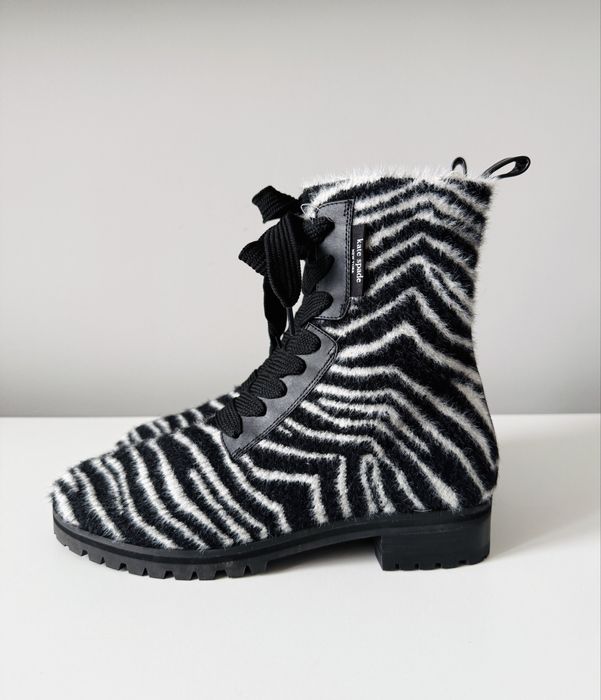 Botki Kate Spade ciepłe futerko 40 zebra zwierzęcy motyw traper