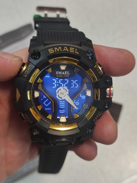 Мужские наручные спортивные часы Smael. Black-gold.