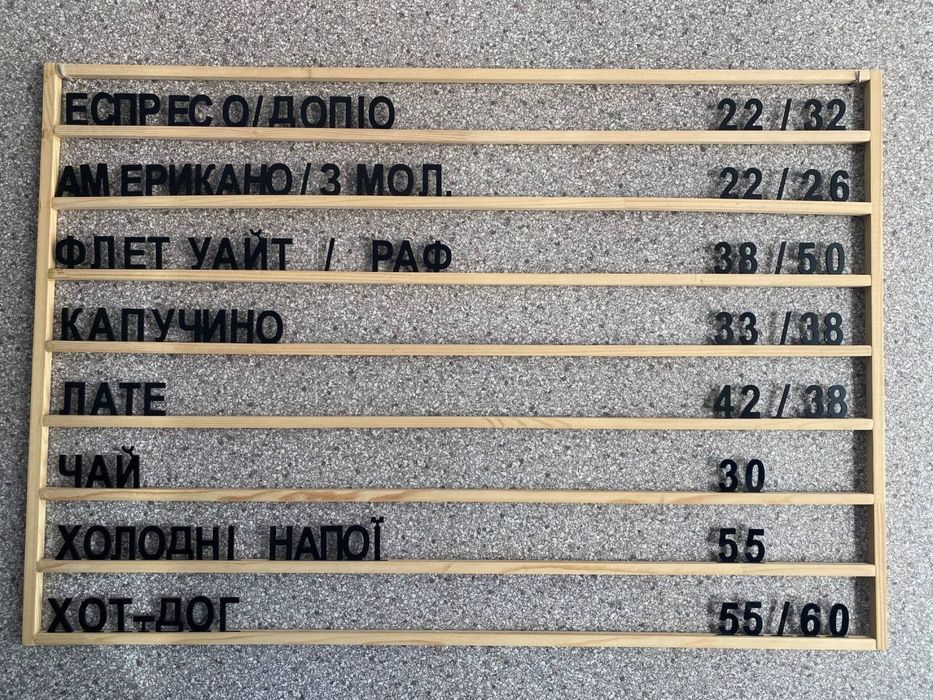 Наборне меню в кафе