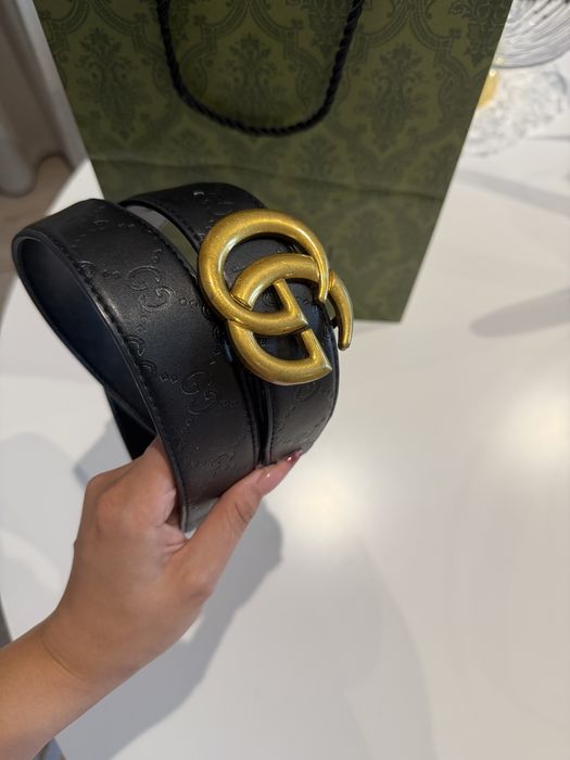 Pasek GG Gucci czarny dwustronny skóra 3.8 cm