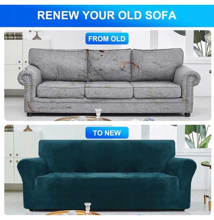 Aksamitny Pokrowiec na Sofę 3-4-osobową Ciemnozielony