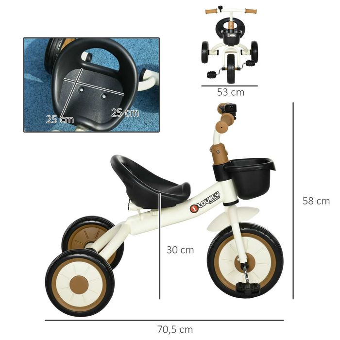 Triciclo para Crianças de 2 a 5 anos, Assento Ajustável, Bege