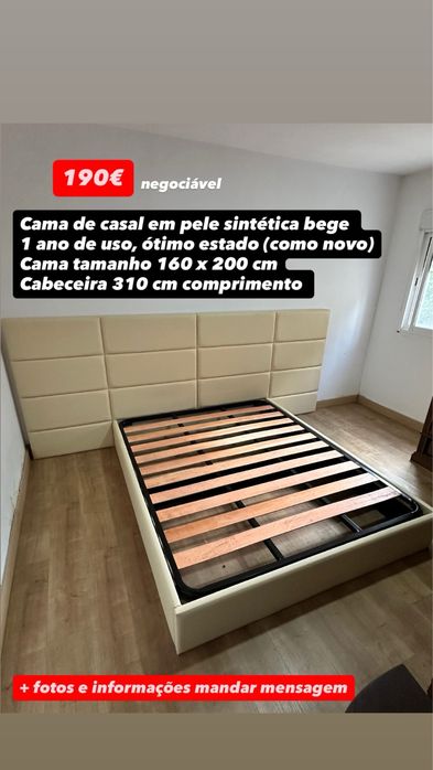Venda urgente! Cama de casal em pele bege